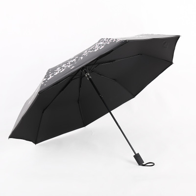 黑胶三折晴雨伞 防晒榴莲视频黄下载官方伞手开太阳伞 定制LOGO榴莲视频APP下载安装黄伞